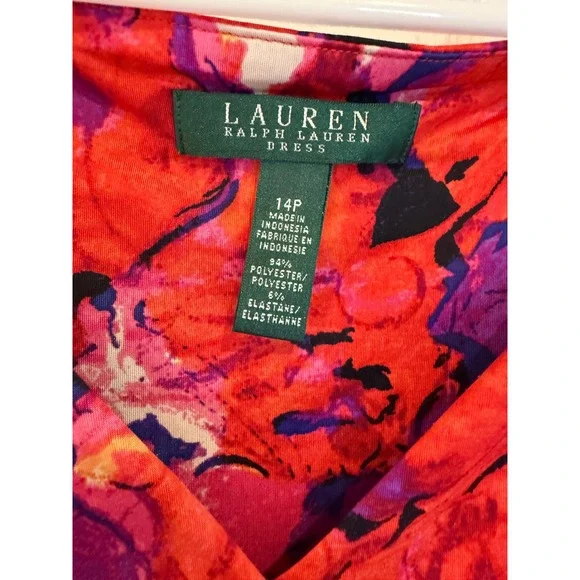 Lauren Ralph Lauren Dress Floral Sleeveless Petite 14P Purple Red Orange - Picture 3 of 4
